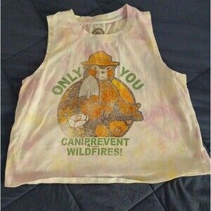 Smokey Bear Tie-Dye Muscle Tank Small Only You Can Prevent Wildfires Graphic Tee